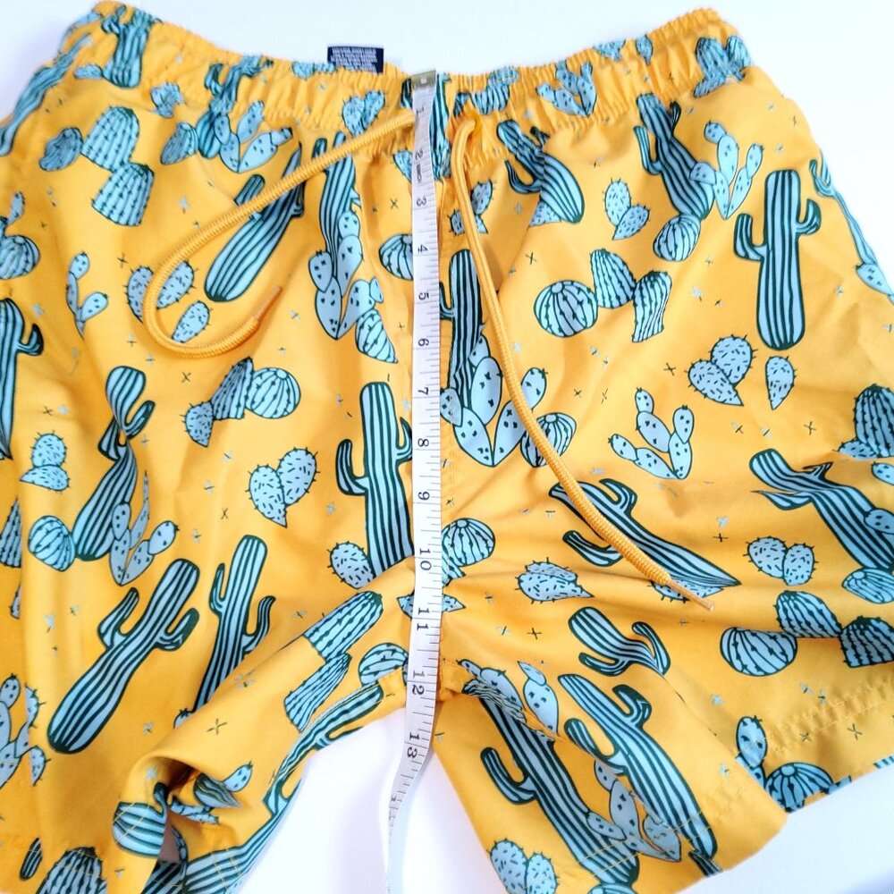 George Mens Cactus Print Swim Shorts Yellow Green Size M - Picture 6 of 8